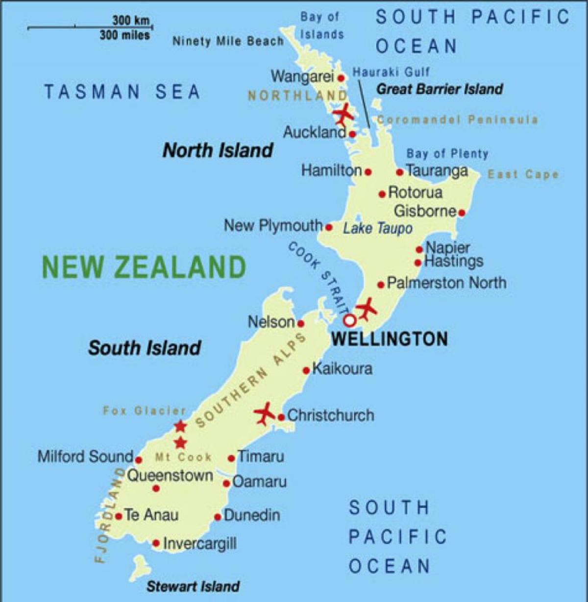 Mapa dos aeroportos da Nova Zelândia