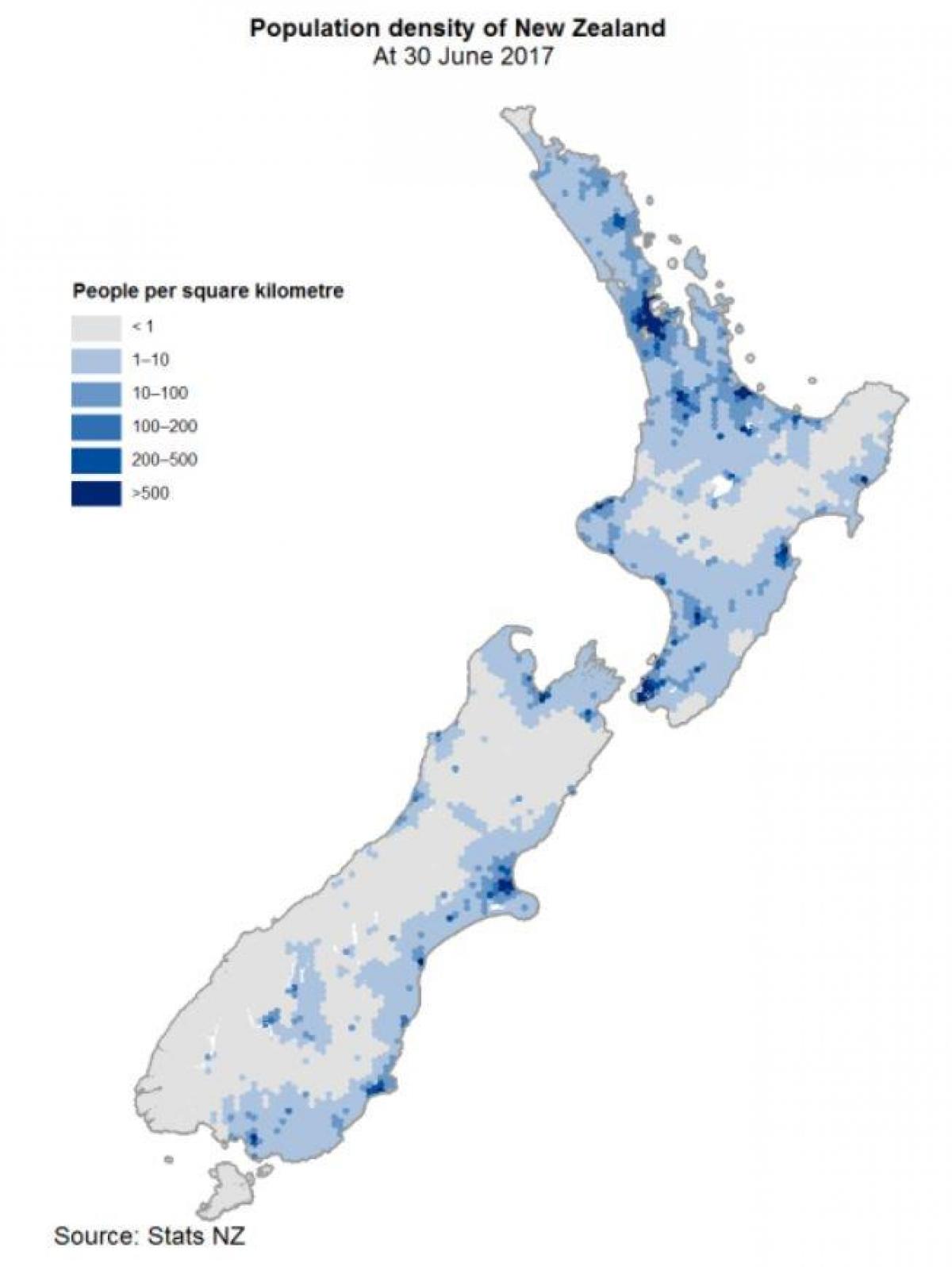 Mapa de densidade da Nova Zelândia
