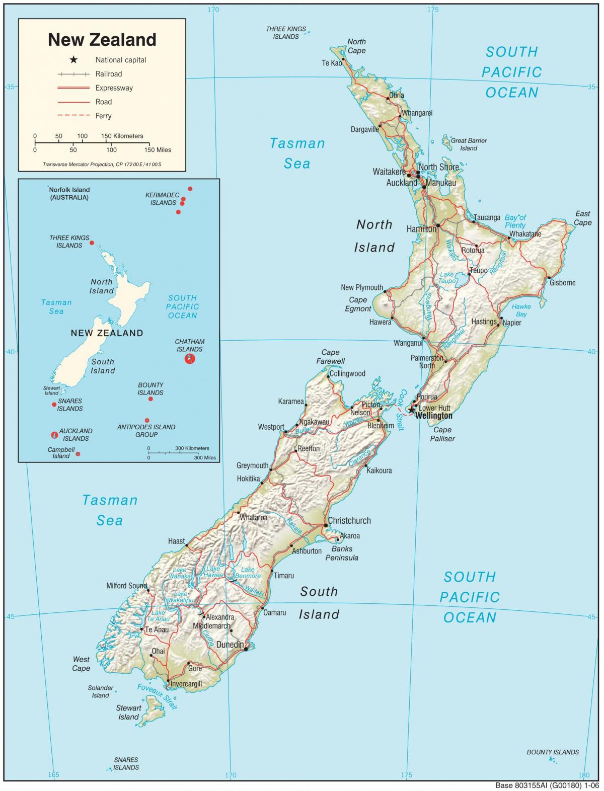 Mapa do país Nova Zelândia