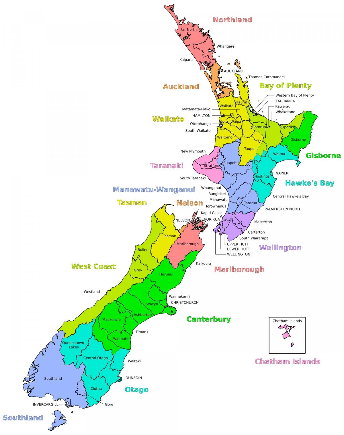 Mapa das zonas da Nova Zelândia