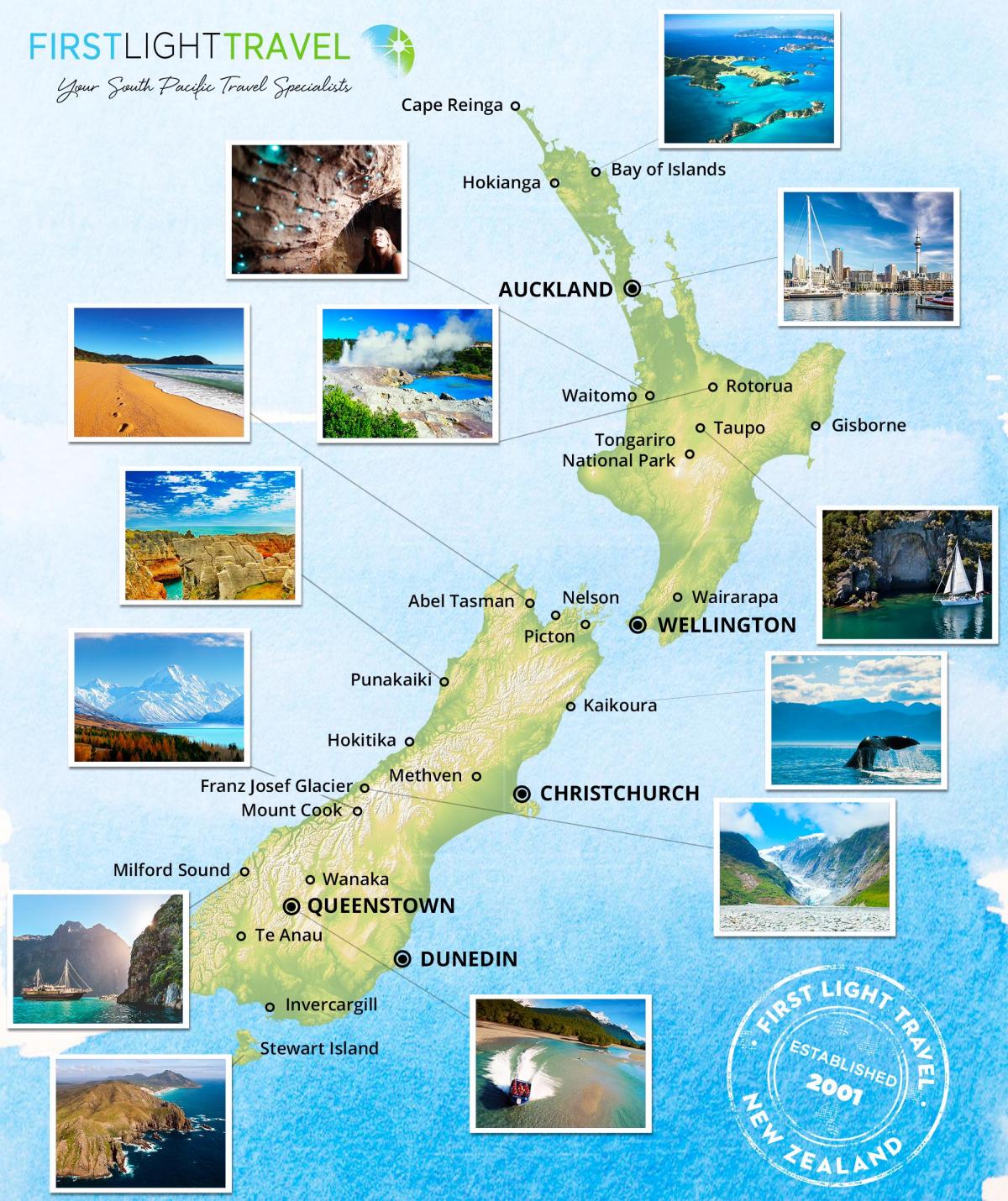 Mapa de viagem da Nova Zelândia