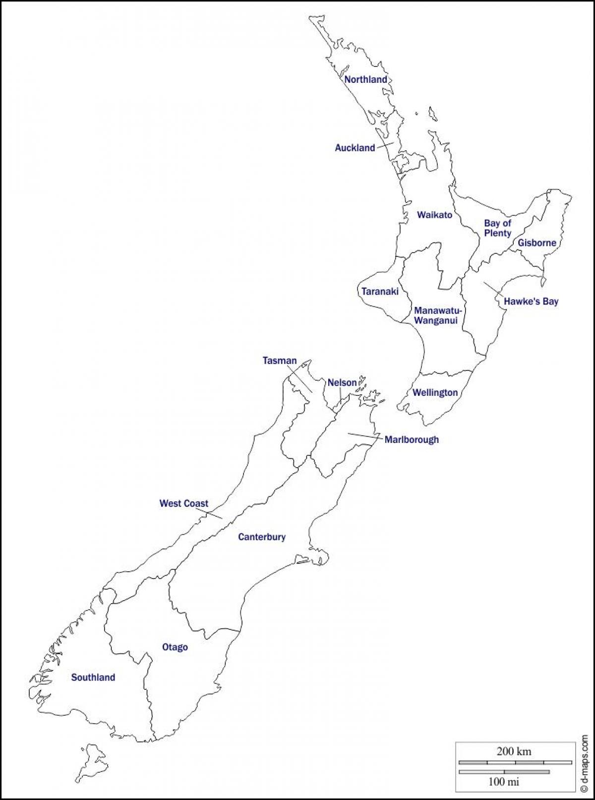 Mapa vazio da Nova Zelândia