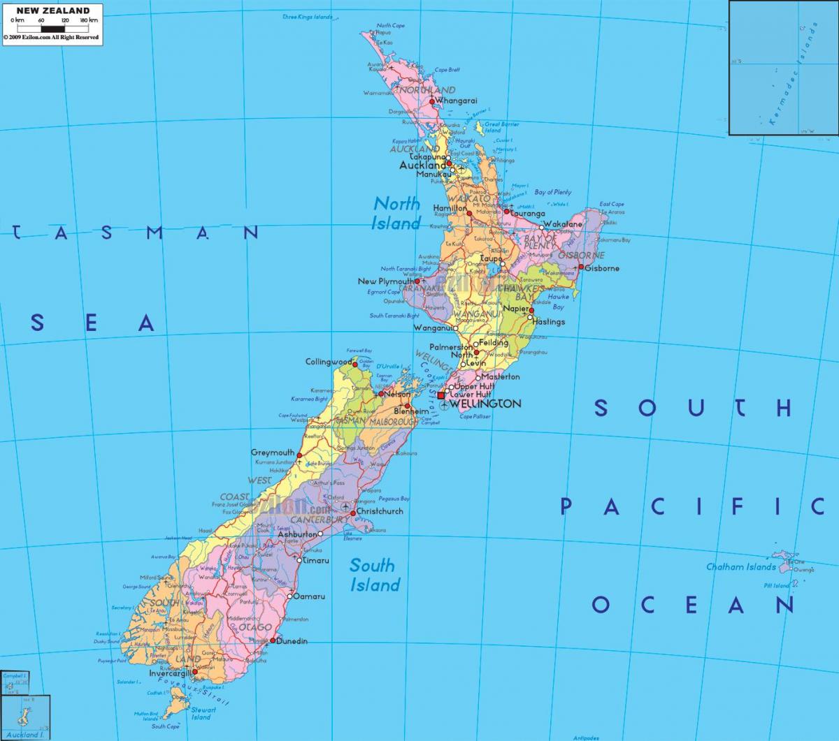 Mapa administrativo da Nova Zelândia