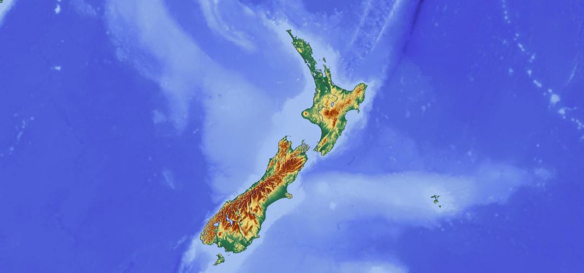 Mapa topográfico da Nova Zelândia