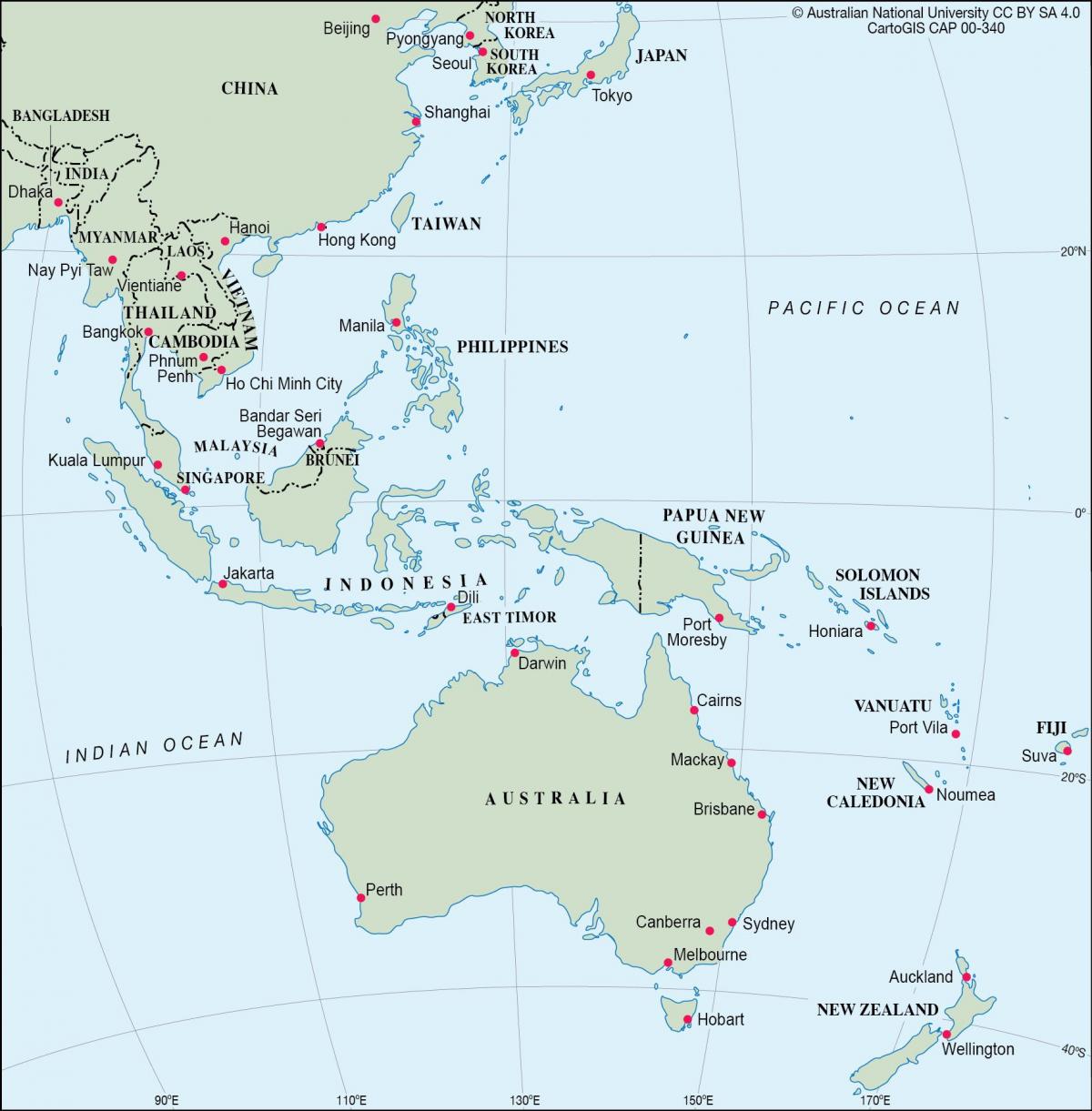 Localização da Nova Zelândia no mapa da Oceania