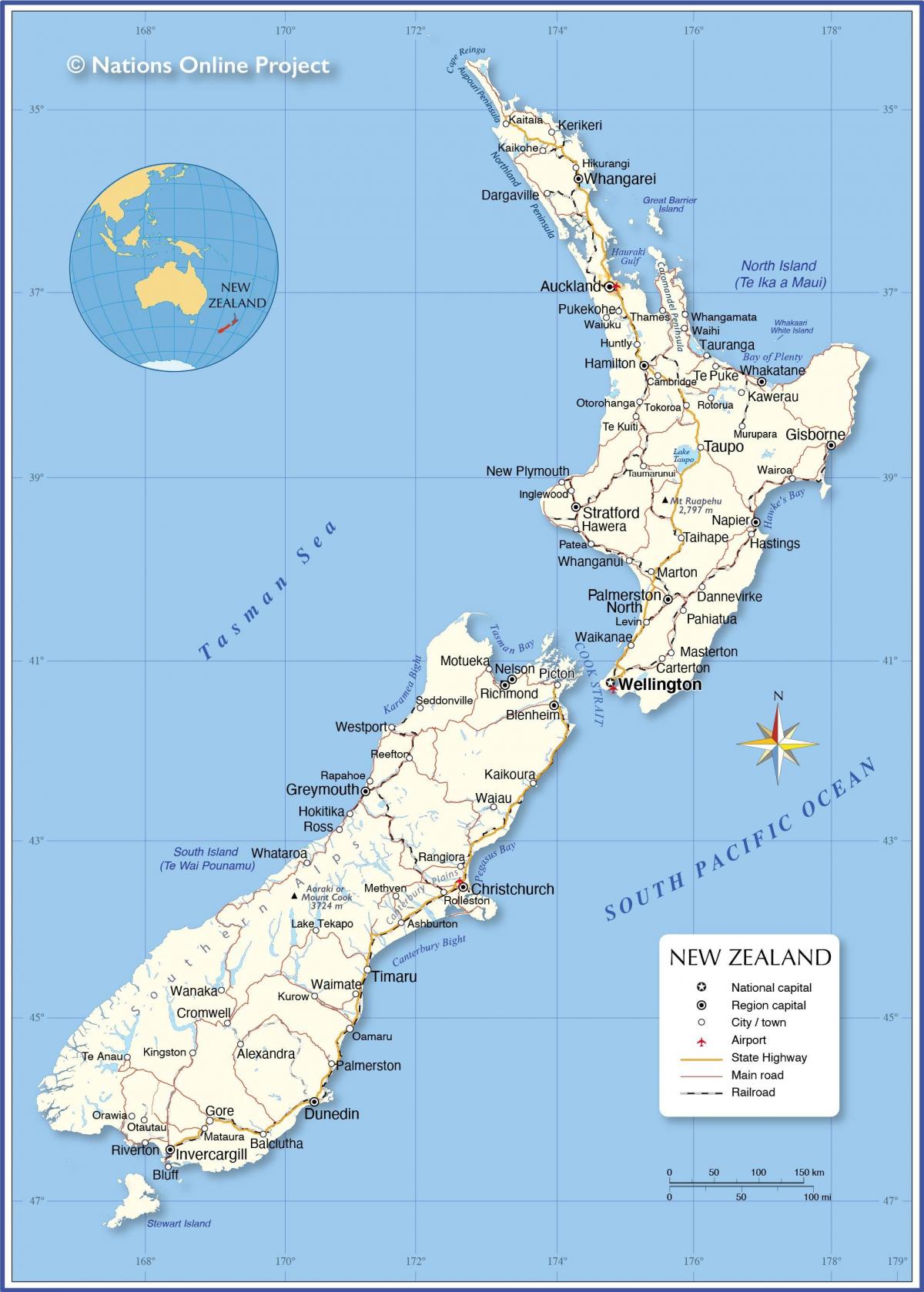 Nova Zelândia em um mapa