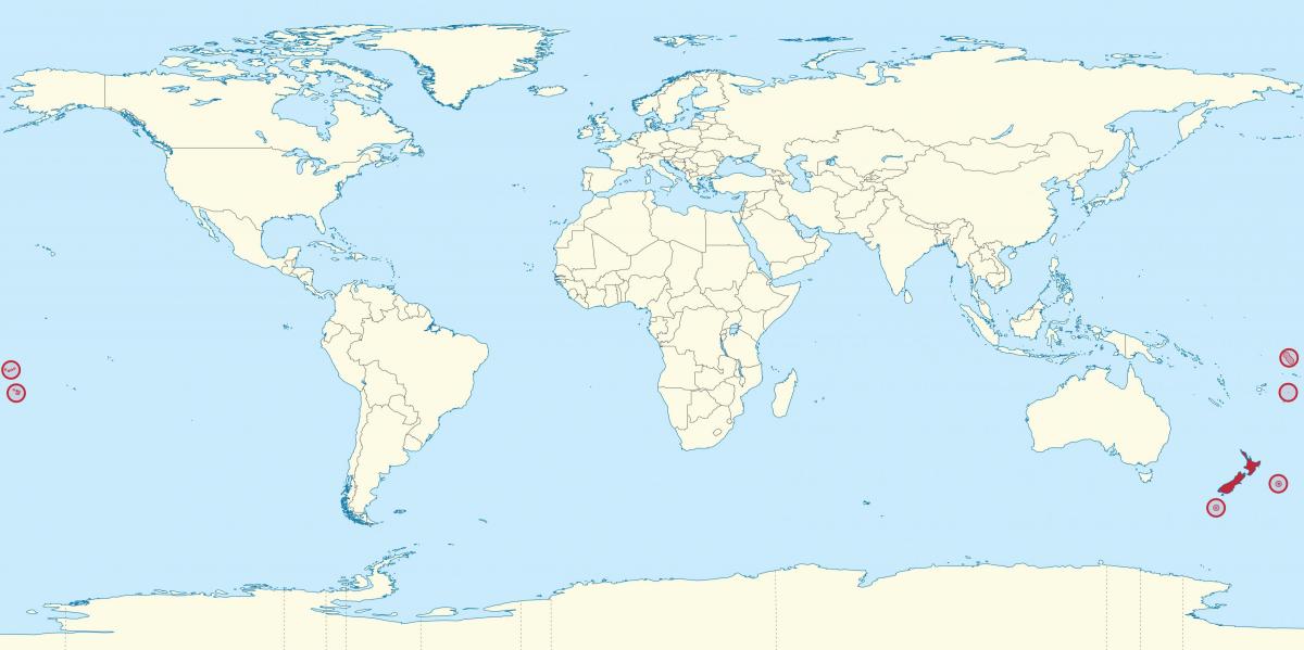 Localização da Nova Zelândia no mapa-múndi